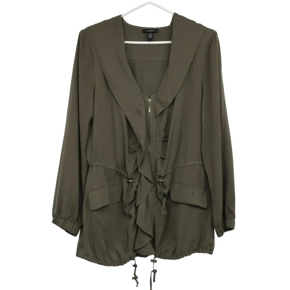 Alfani Olive Army Green Full Zip Hooded Anorak Jacket Size 6